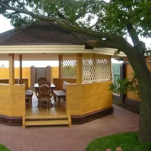 Деревянные беседки, бани, дома.