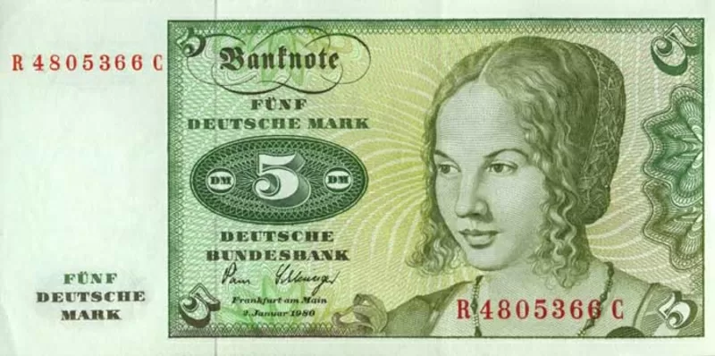 продам две банкноты по 5 немецких марок 1980 года в  хорошем состоянии