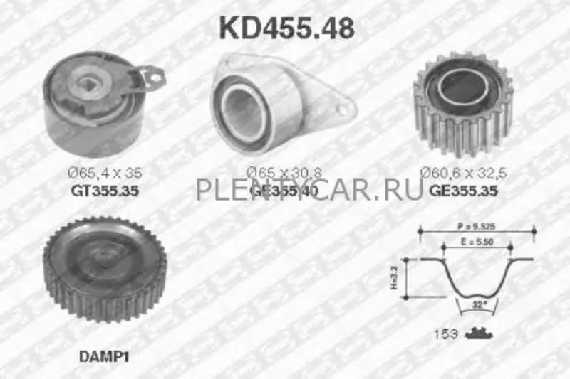 Комплект ремня ГРМ - SNR KD455.48 R-KANGOO 1, 9 DTi F9Q782 2003> Шкив+ 