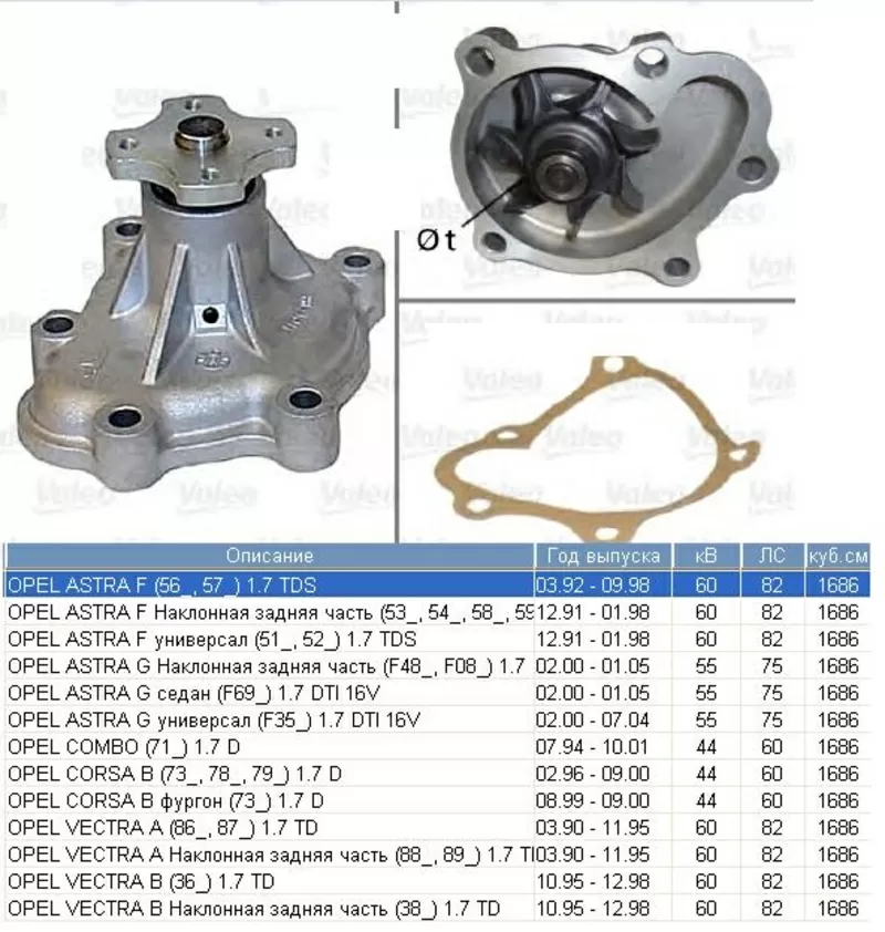 Насос водяной / помпа Opel Astra / Vectra 1, 7 TD