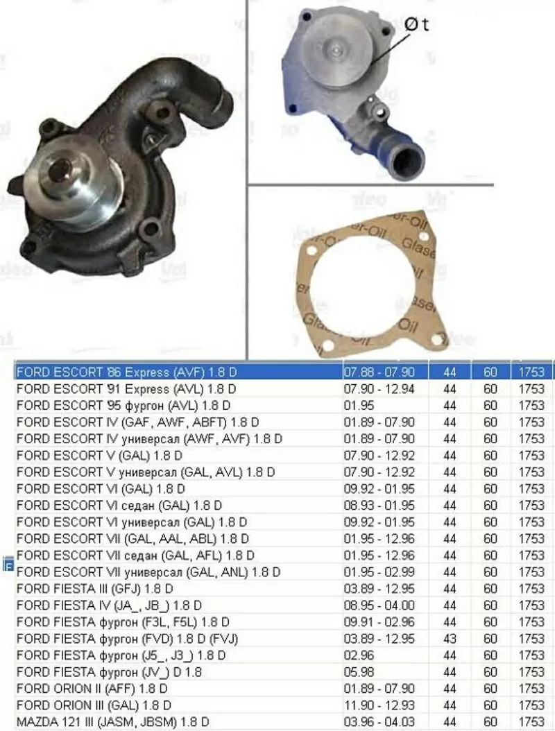 Насос водяной / помпа Ford Escort,  Orion,  Mazda 121 1, 8 D