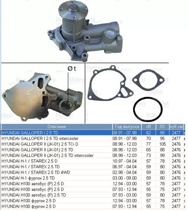 Насос водяной / помпа  Hyundai H1,  H100 / Mitsubishi  2, 5 D