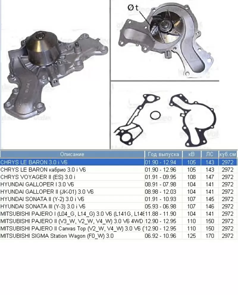 Насос водяной / помпа  Chrysler Lebaron / Voyager / Sonata / Pajero