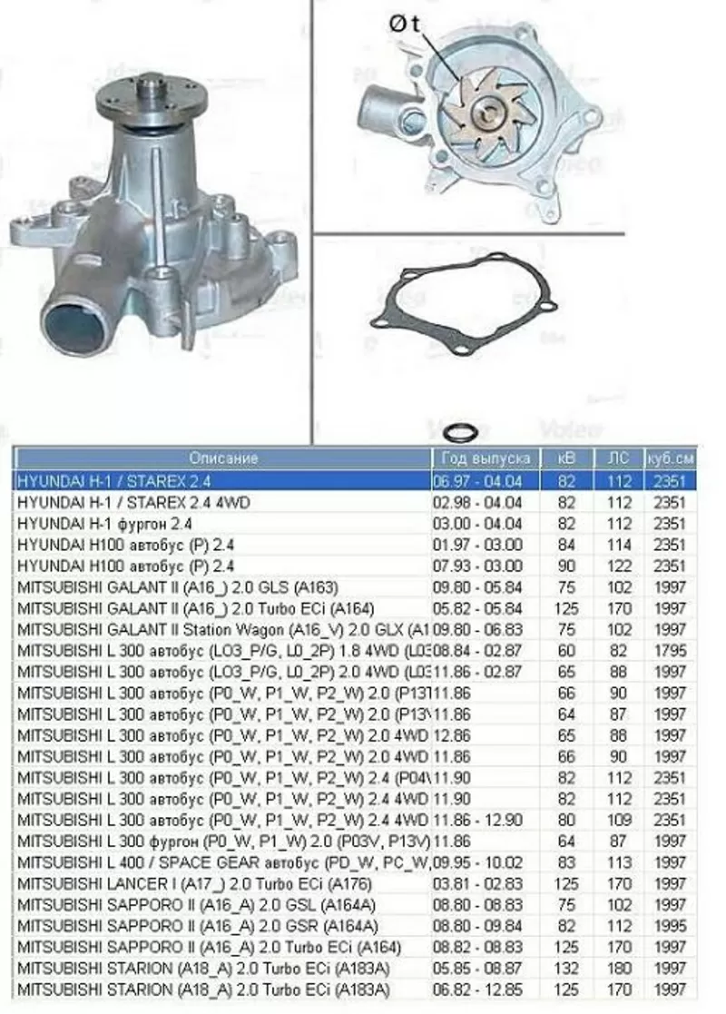 Насос водяной / помпа  Hyundai H1 / H100,  Mitsubishi L300