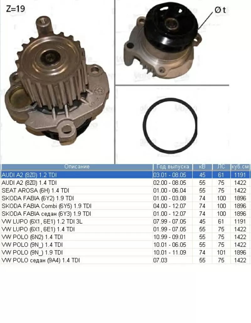 Насос водяной / помпа  Skoda Fabia,  VW Polo 1, 4 / 1, 9 TDI