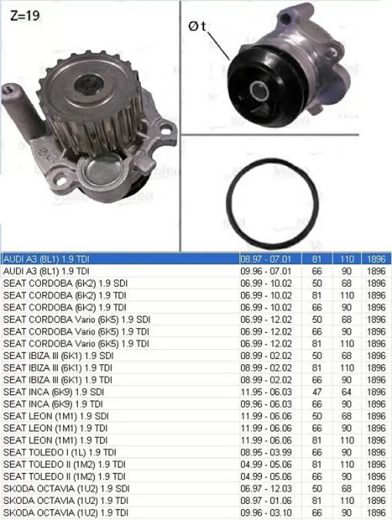 Насос водяной / помпа  Skoda Oktavia,  VW Golf 1, 9 TDI